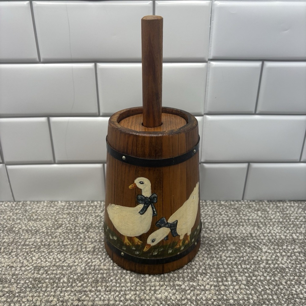 Hand Painted Wooden Butter Churn Ducks Cottage Core Country Decor Mini VTG